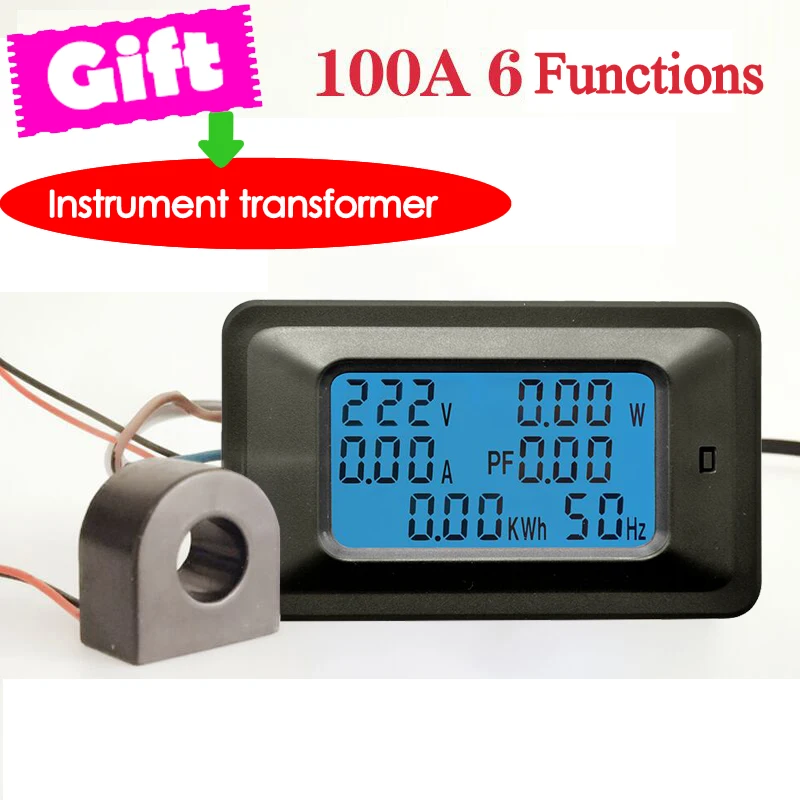 

100A AC Digital Power KWh Watt Meter Volt Amp Voltmeter Ammeter Open Close CT US