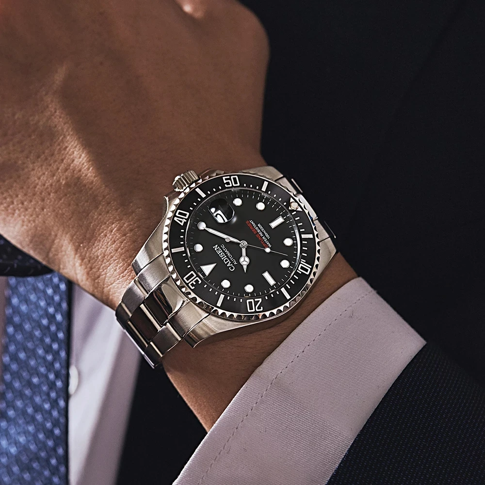 

CADISEN Japan Seiko NH35A Men's watches Top Brand Luxury men mechanical wristwatches Business Waterproof Stainless Steel watch