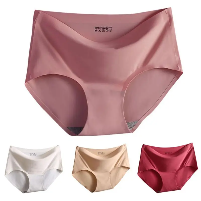 Sexy Underwear Seamless Solid Color Silk Satin Briefs Women\'s Comfortable Panties for women | Женская одежда