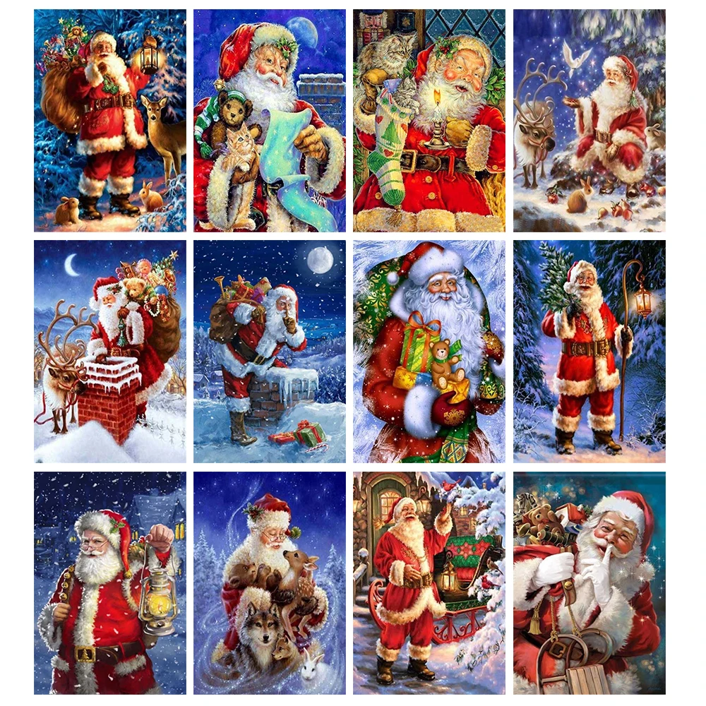 

5D Diamond Painting Santa Claus Full Round Christmas Diamond Embroidery Mosaic Cartoon Handicraft Wall Art Handmade Gifts