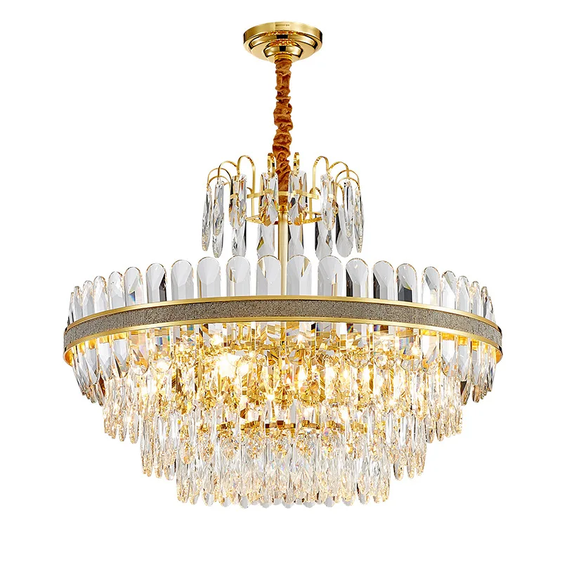 

Modern Round LED Gold Crystal Chandelier Lighting For Living Room Cristal Lustre Hanging Rectangle Chandeliers Indoor LightsMode