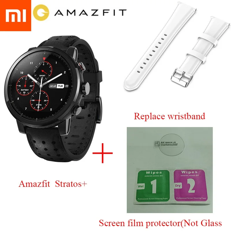Add White Wristband Глобальная версия Xiaomi Huami Amazfit 2 Stratos 2+ умные часы для мужчин с gps Xiaomi часы PPG монитор сердечного ритма 5ATM водонепроницаемый - Цвет: Add White Wristband