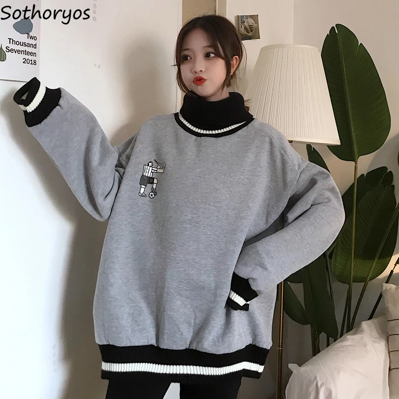 Женские толстовки с капюшоном водолазка в Корейском стиле плюс бархат