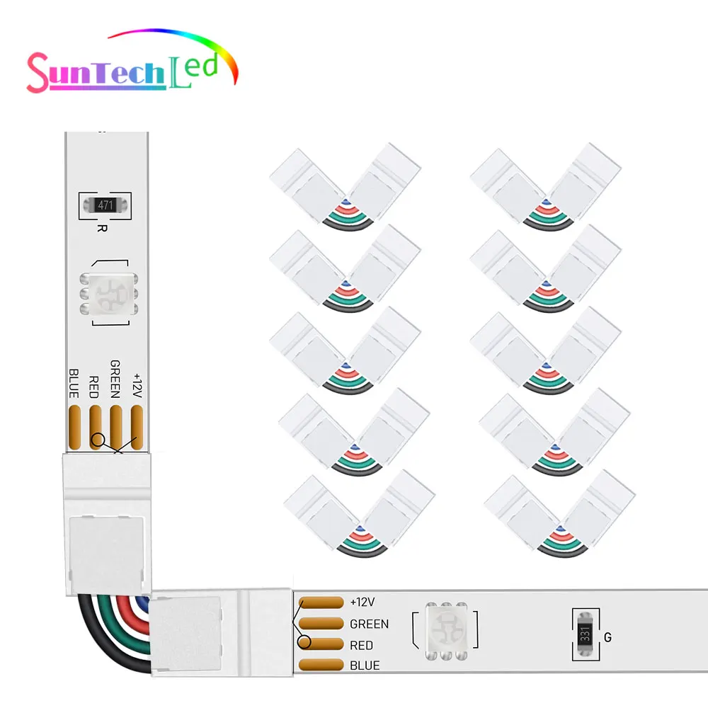 Suntech 10pcs/pack 10mm 4 Pin L Shape Connector For 5050 RGB LED Strip Light 90 Degree Corner LED Strip Connectors
