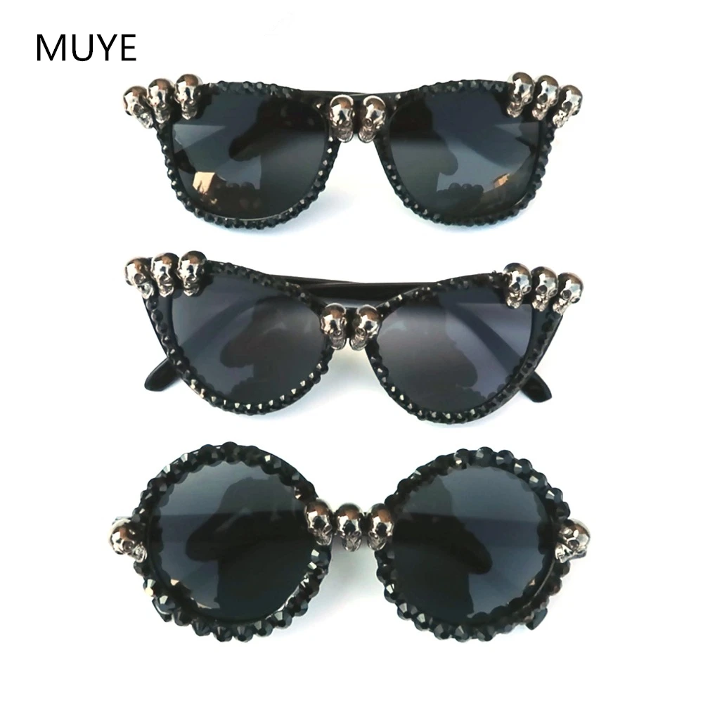 Солнцезащитные очки Стразы в винтажном стиле женские кошачий глаз чёрные