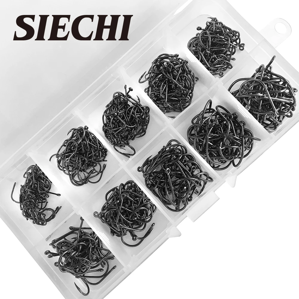 

SIECHI 500pcs/set mixed size #3~12 high carbon steel carp fishing hooks pack with hole with Retail Original box Jigging Bait