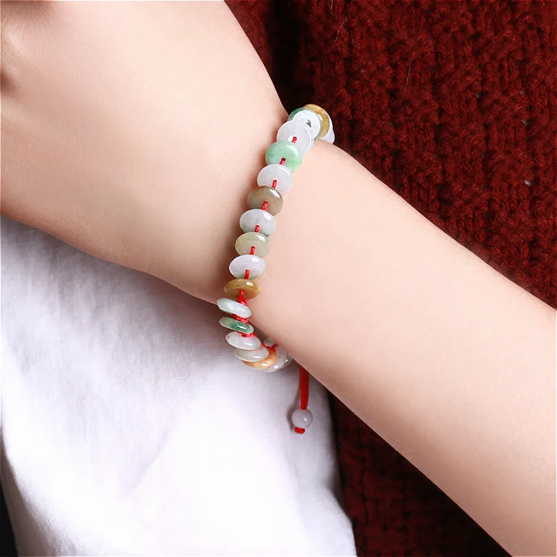 

Natural Burma Jadeite Red Lucy Bracelet For Women Bangle Friendship Gift Handmade Jade Jewelry