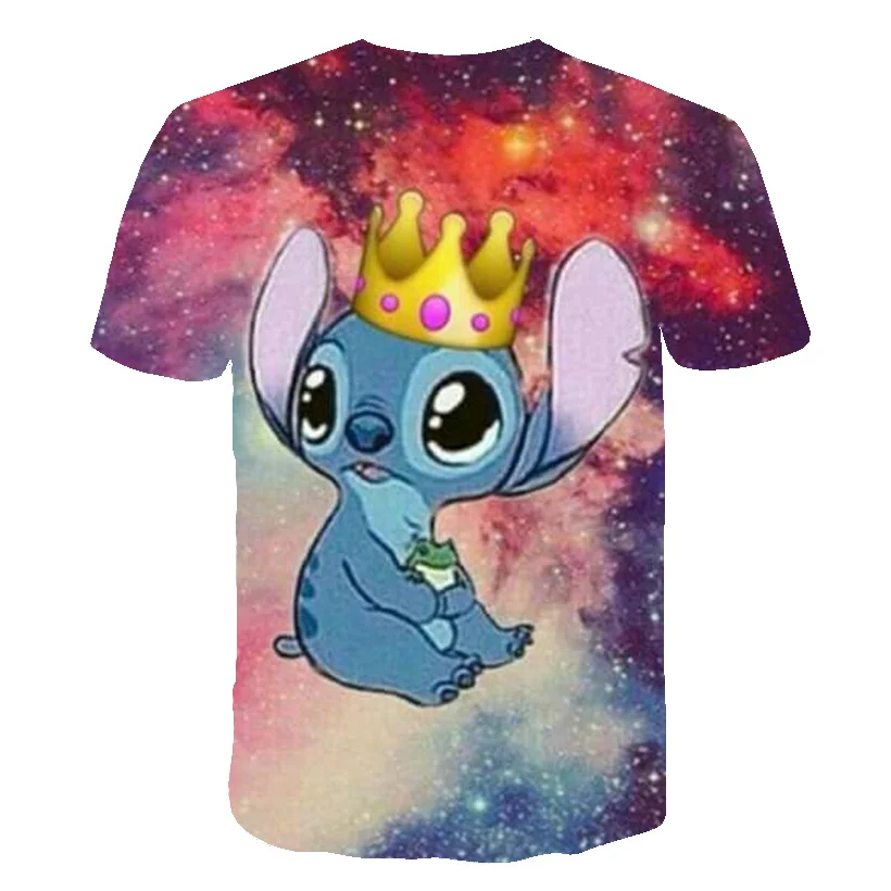 

Blue 3D cartoon anime print boy and girl T-shirt short-sleeved Harajuku streetwear Kawaii Stitch T-shirt top 4t-14t