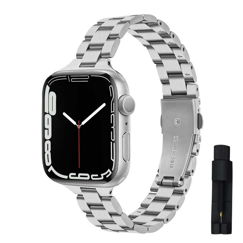 

Ремешок из нержавеющей стали для apple watch 7 band 41 мм 45 мм, тонкий обновленный адаптер для браслета iwatch se 6 5 4 40 мм 44 мм 3 38 мм 42 мм