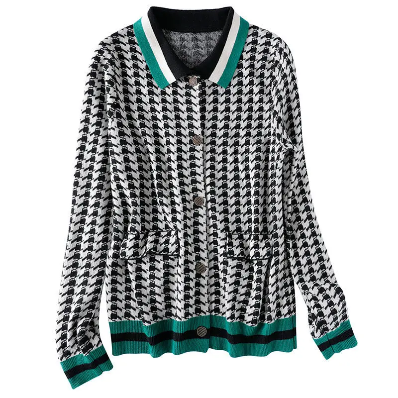 

Houndstooth coat 2020 Autumn New temperament knitted cardigan sweater coat female