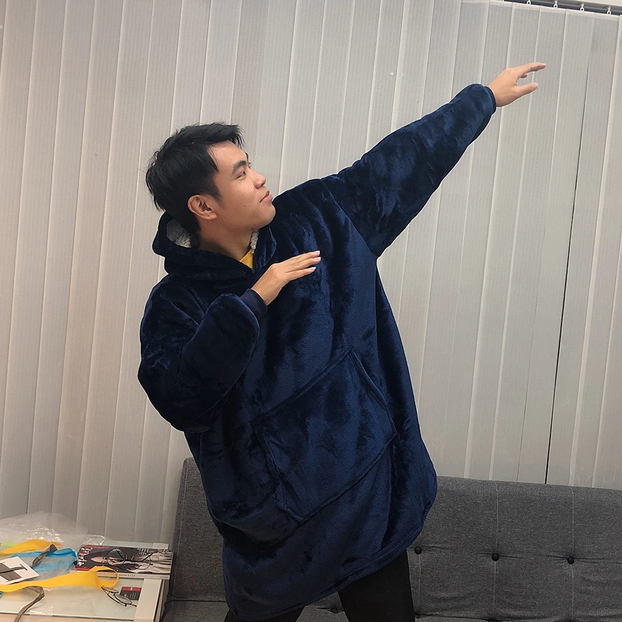 Однотонное синее серое красное Флисовое одеяло с капюшоном рукавами шерпа