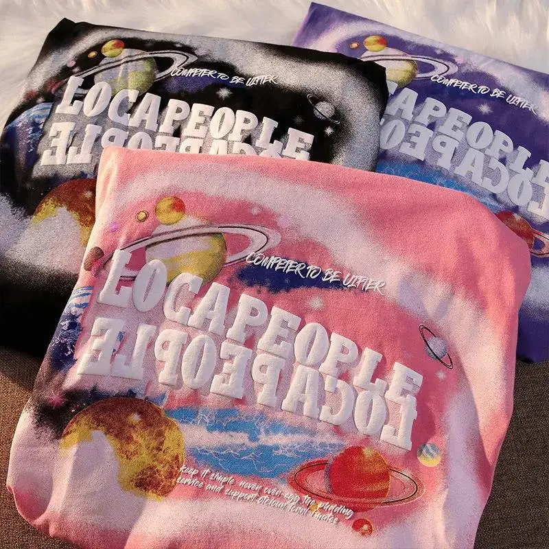 

Harajuku Brand Universe Letters Printed T Shirts Graphic Tee Streetwear Aesthetic Clothes 2021 New Summer Korean Fashion Couples