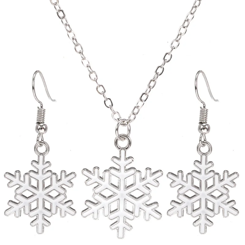 Фото Женский комплект ювелирных изделий серьги из снежинок и ожерелье серебряного