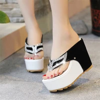 rhinestone sandals chunky heels with feathers new 12cm high heel wedges platform sandals wedges shoes for women slipper sandals