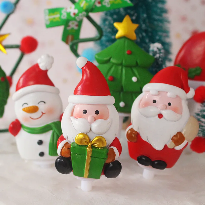 

New 2021 Merry Christmas Cake Topper Mini Cute Christmas Santa Claus Resin Cake Topper For Christmas Party Cake Xmas Decorations