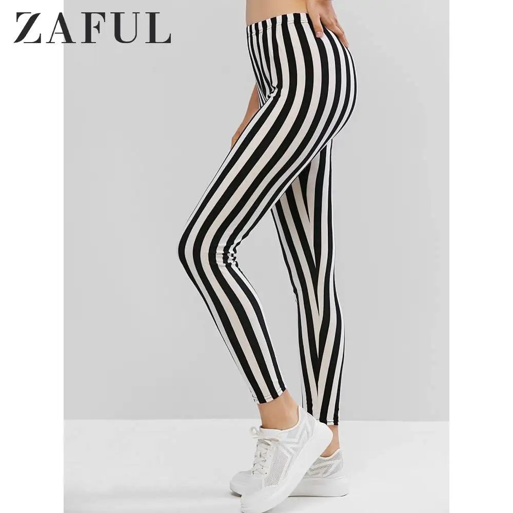 Женские леггинсы с высокой талией в ZAFUL полоску 7/8 длина обтягивающие осенние