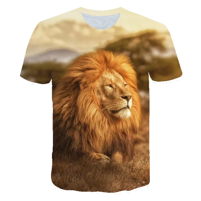 

2021 Boys And Girls Summer New 3D Printing Domineering Lion Pattern Clothes Fashionable And Comfortable Tops T-Shirts