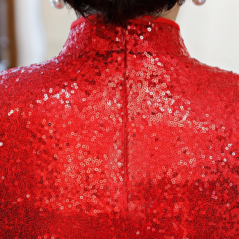 Красное женское летнее длинное винтажное китайское платье ченсам Стиль