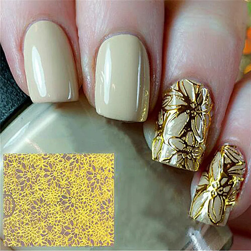 1 лист золотые стикеры 3D на ногти Nail Art полые наклейки смешанные дизайны клейкие