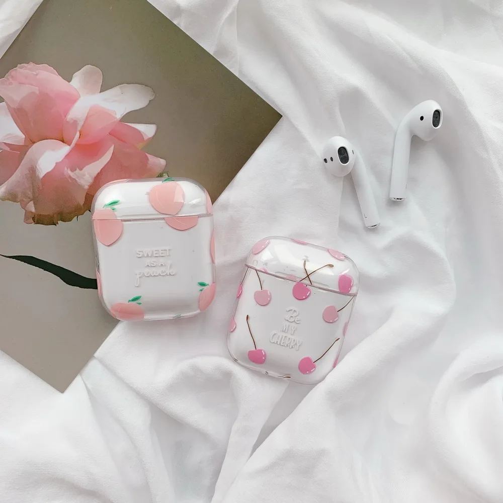 Фруктовый Прозрачный чехол для Airpods прекрасный сладкий персик мизинец вишня идеальный дизайн для Apple Airpods2 bluetooth чехол для наушников