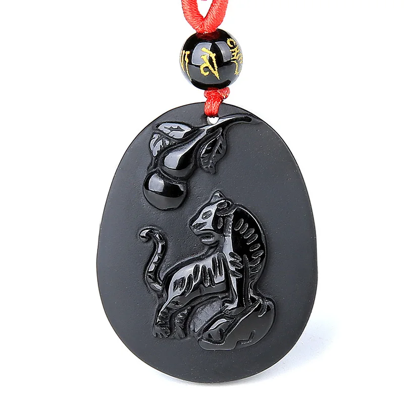 Натуральный черный обсидиан бусы ожерелье ручной работы Зодиак тигр нефрит