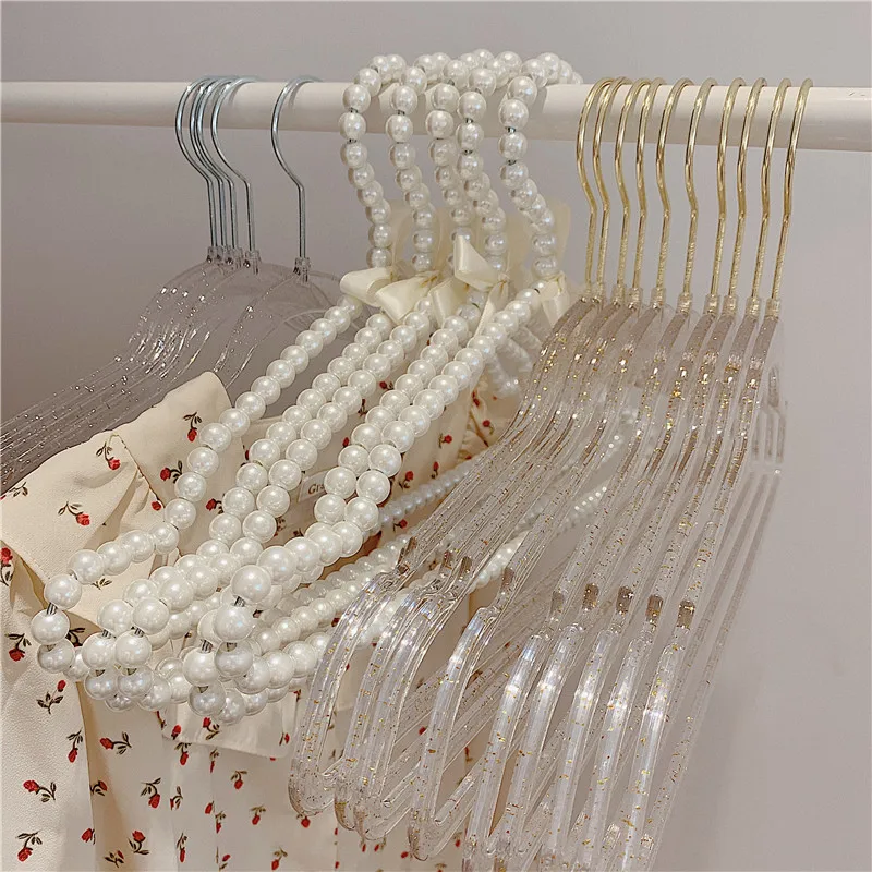 

Glittering Powder Transparent Plastic Skirt Clothes Rack Pearl Girl Heart Clothes Rack Cloakroom Clothes Rack