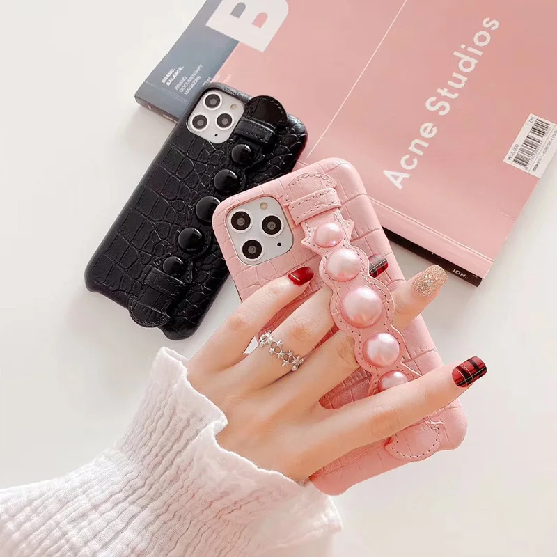 Luxury Crocodile Pattern PU Phone Case Cover for iPhoneX XS XR XSMAX 7 Plus with pearl Strap iphone11 11pro Max | Мобильные телефоны