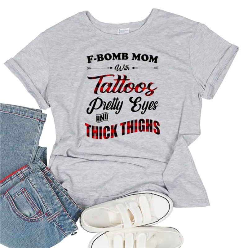 Женская футболка с надписью F-Bomb Mom и With Tattoos Повседневная Мягкая летняя графикой