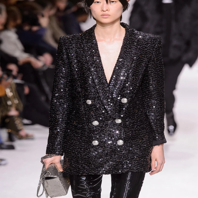 Женский блейзер с двойными пуговицами в виде льва длинный подиумный Блейзер