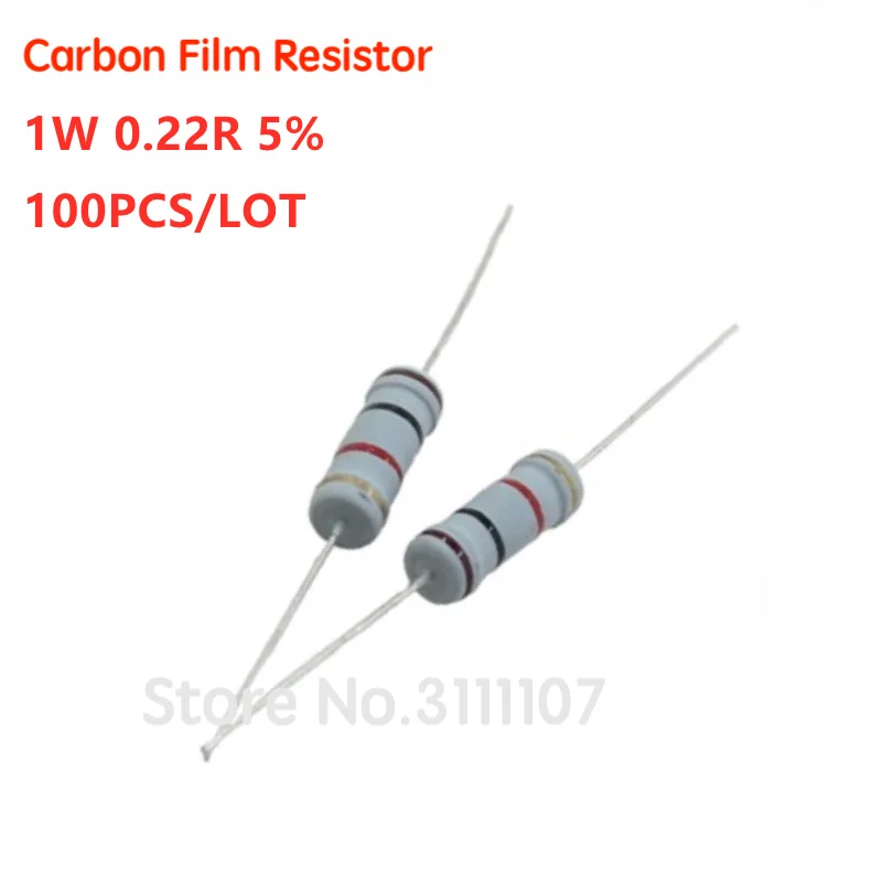 

100PCS 1W 0.22 Ohm 5% Resistor 1W 0.22R 0R22 Ohm Carbon Film Resistor +/- 5% 1W Color Ring Resistance
