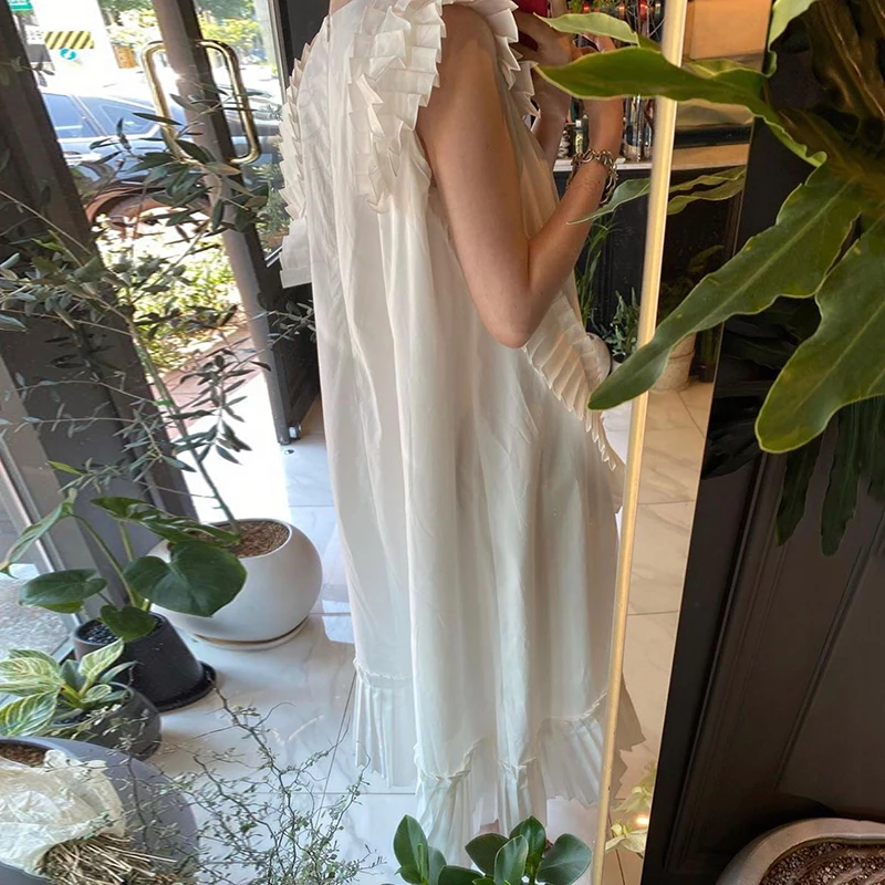 

Korean Style Elegant White Dress Summer New 2021 Round Neck Fashion Ladies Solid Color Casual Irregular Women Clothing