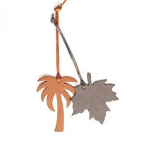 natural genuine leather palm tree maple leaf keychain fox deer animal key chain women bag charm backpack pendant