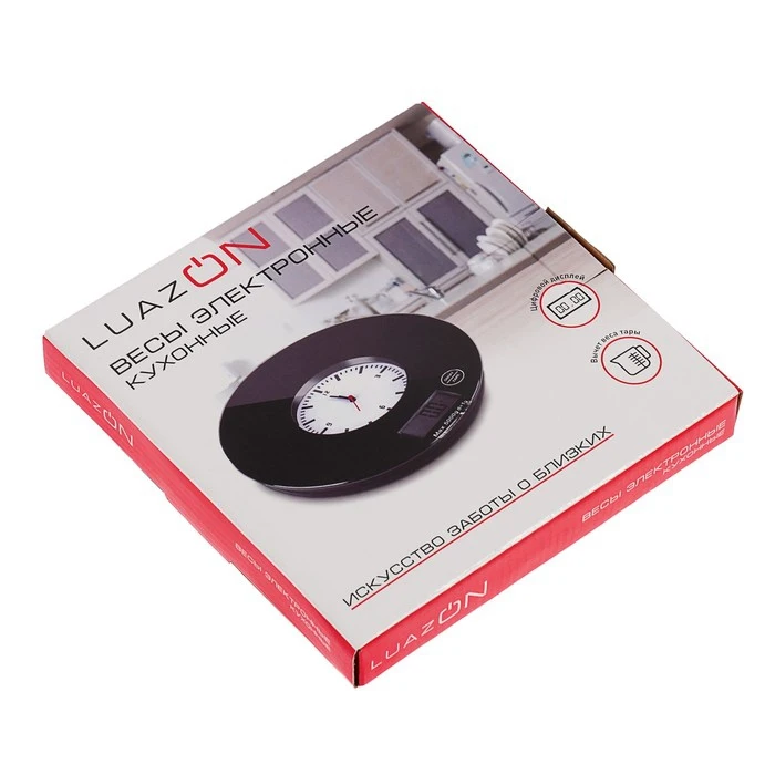Весы кухонные LuazON LVK-703 электронные до 5 кг встроенные часы чёрные 3549068 | Дом и сад