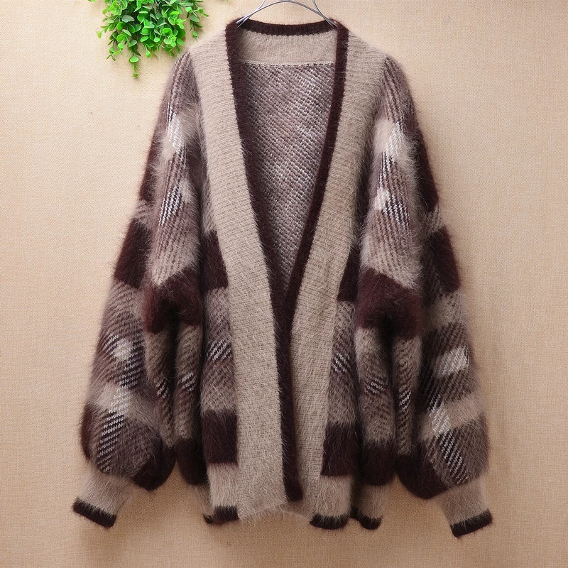 

heavy thick female women winter warm mink cashmere knitted long batwing sleeves loose lazy oaf cardigans angora fur jacket coat