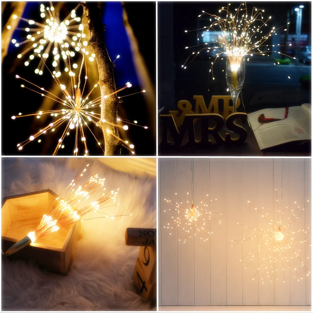 Рождественская сказочная гирлянда из медной проволоки фейерверк 200 светодиодный