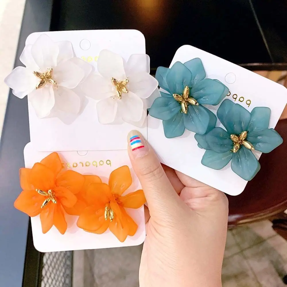 

Hyperbole Flower Earrings Women Acrylic Big White Orange Green Flower Holiday Earrings