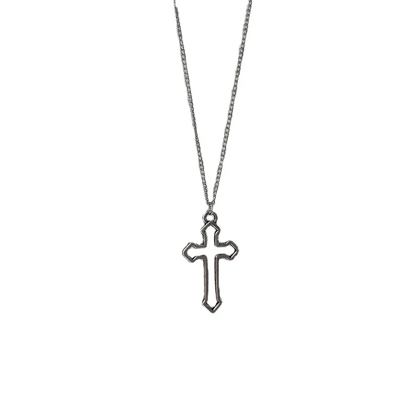 

Vintage Gothic Hollow Cross Pendant Necklace Silver Color Cool Street Style Necklace For Men Women Gift Wholesale Neck Jewelry