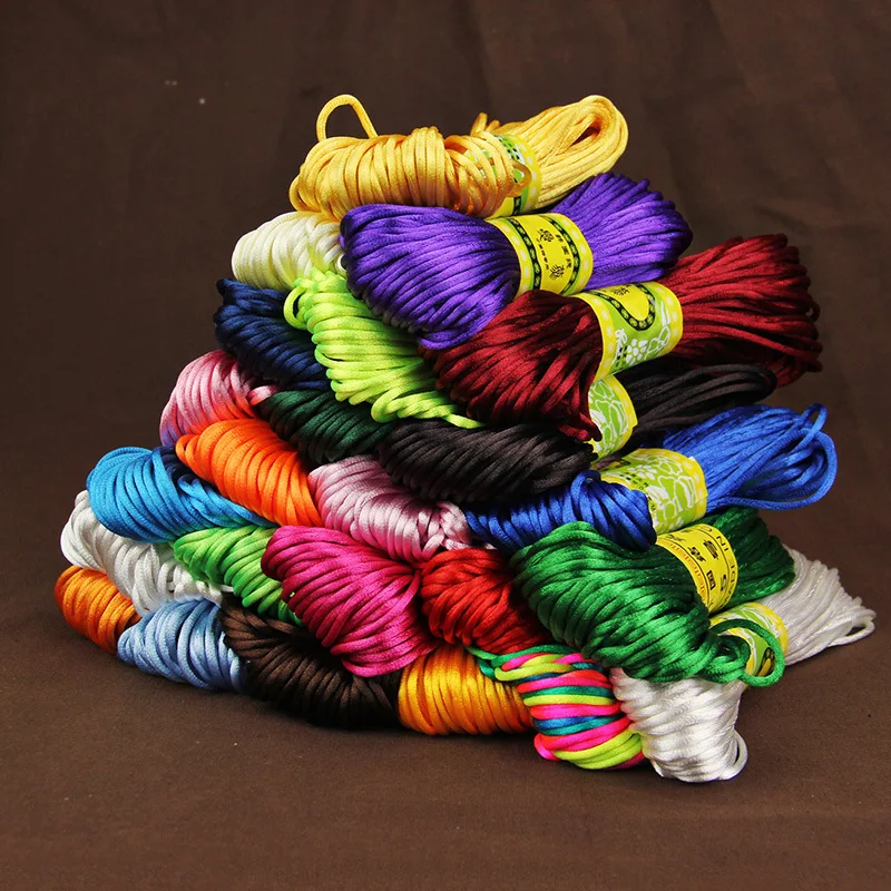 

20M/lot Braided Macrame Silk Macrame Cord Rope Thread Wire 2mm DIY Chinese Knot Satin Nylon Bracelets Making Findings Beading
