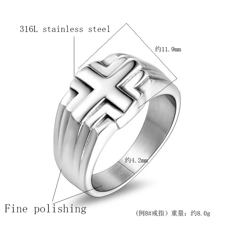 Этническое кольцо с крестом для мужчин и женщин из нержавеющей стали мужское