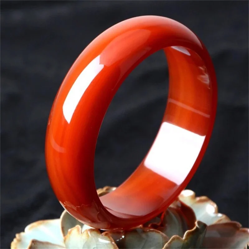 

Hot selling natural hand-carve Ice kind Agate Red chalcedony Baranglet 54-62mmbracelet fashion jewelry Men Women Luck Gifts
