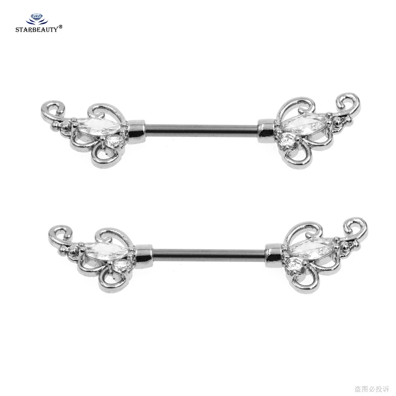 Starbeauty, 2 шт., Винтажное кольцо для сосков, спираль, серьги, прозрачный камень, 14 г, штанга, пирсинг сосков, нержавеющая сталь, ювелирные изделия для тела