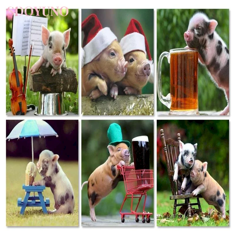 

SDOYUNO Frame Pig DIY Painting By Numbers Animals Kit Coloring By Numbers Wall Art Picture Acrylic Paint On Canvas Room Decorati