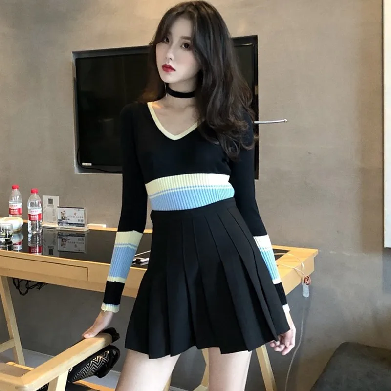 Корейский контрастный цвет сшивание шорты v-образным вырезом Тонкий открытый