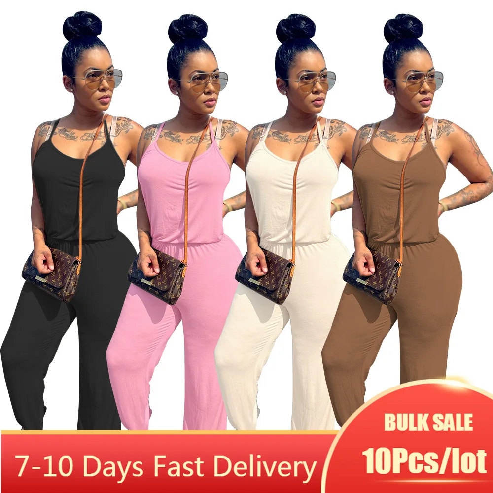 

Bulk Items Wholesale Lots Womens Summer Clothing Solid Sleeveless Wide Leg Jumpsuits Casual One Piece Romper Streetwear Overalls