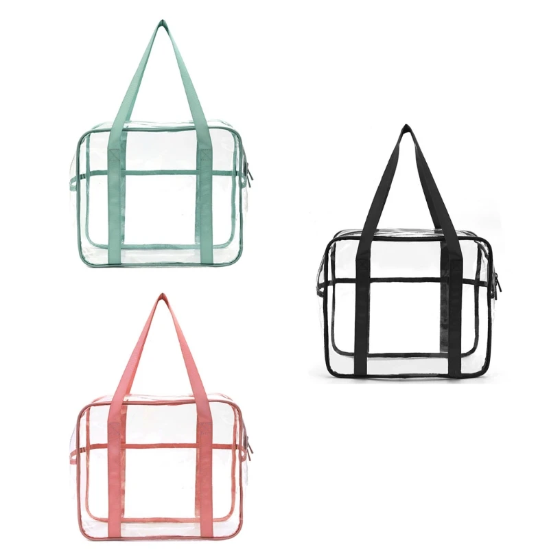 

Large Capacity Clear PVC Tote Bag Waterproof Zipper Toiletry Shoulder Handbag