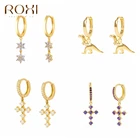 ROXI Снежинка крест кристаллы Серьги Huggie для Для женщин динозавр серьги-кольца из нержавеющей стали, 925 пробы серебро Pendientes