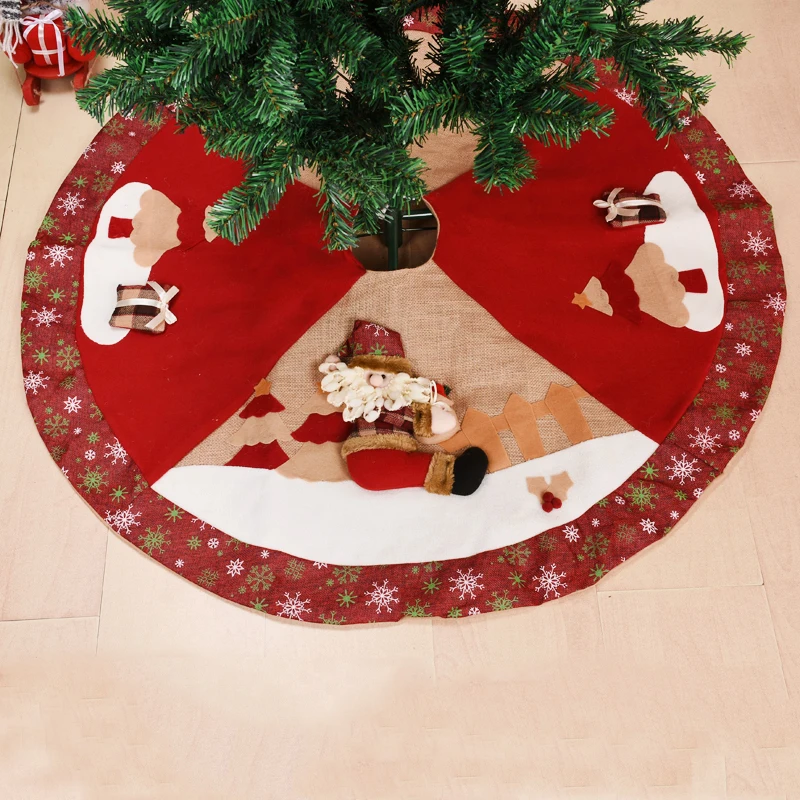 Рождественская елка юбка Санта Клаус Снеговик 100 см коврик круглый ковер под