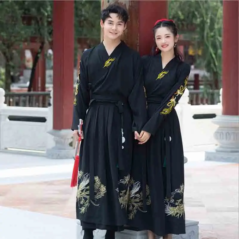 Мужской/женский винтажный костюм Hanfu винтажное черное платье большого размера 2XL
