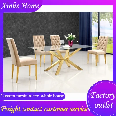 

Factory custom Modern steel leg luxury glass dining table
