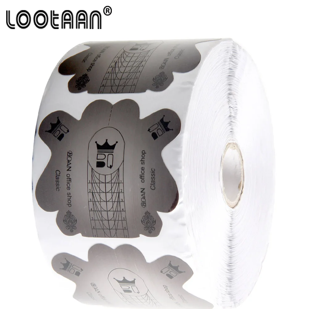 Lootaan серый, 500 шт./лот, толстые формы для ногтей, для акрилового УФ-геля, для наращивания наконечника, GuideSelf-клейкие формы, наклейки, инструменты для дизайна ногтей